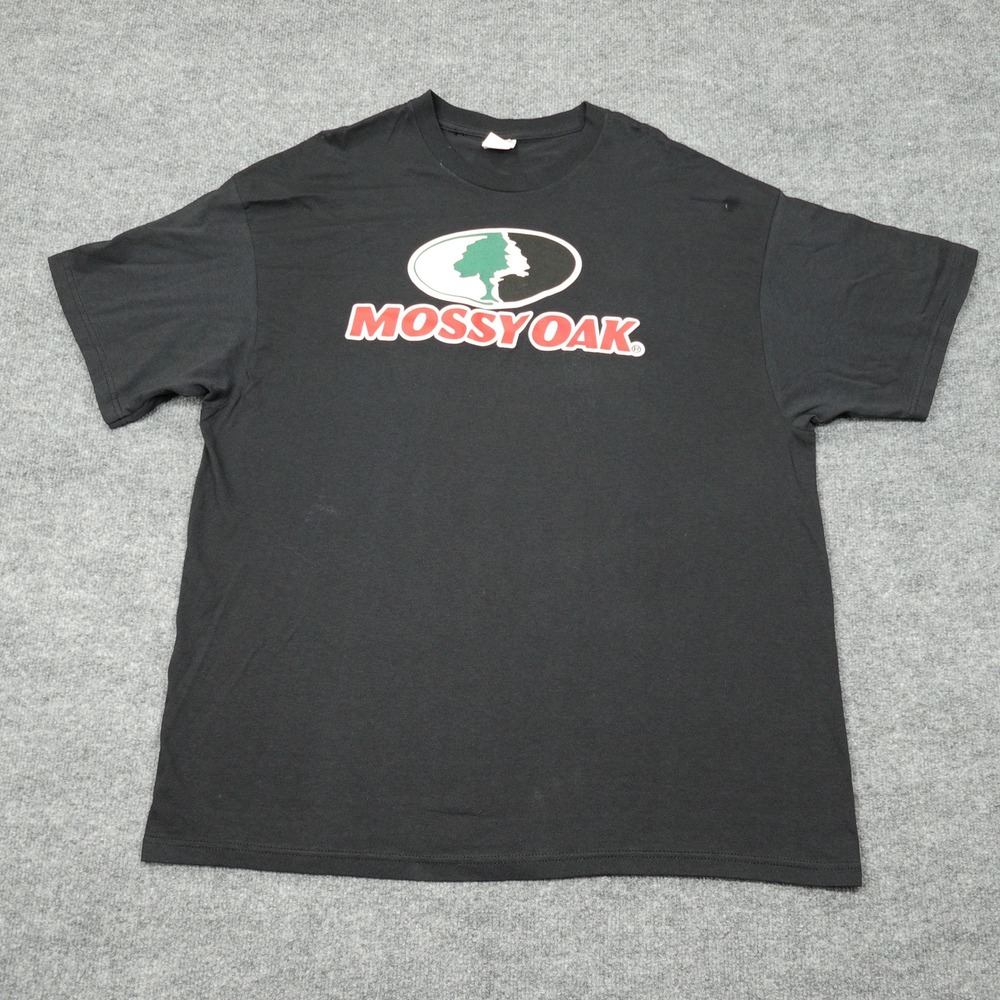Vintage Mossy Oak Shirt Mens 2XL Black Graphic Logo Short Sleeve Outdoor Tee